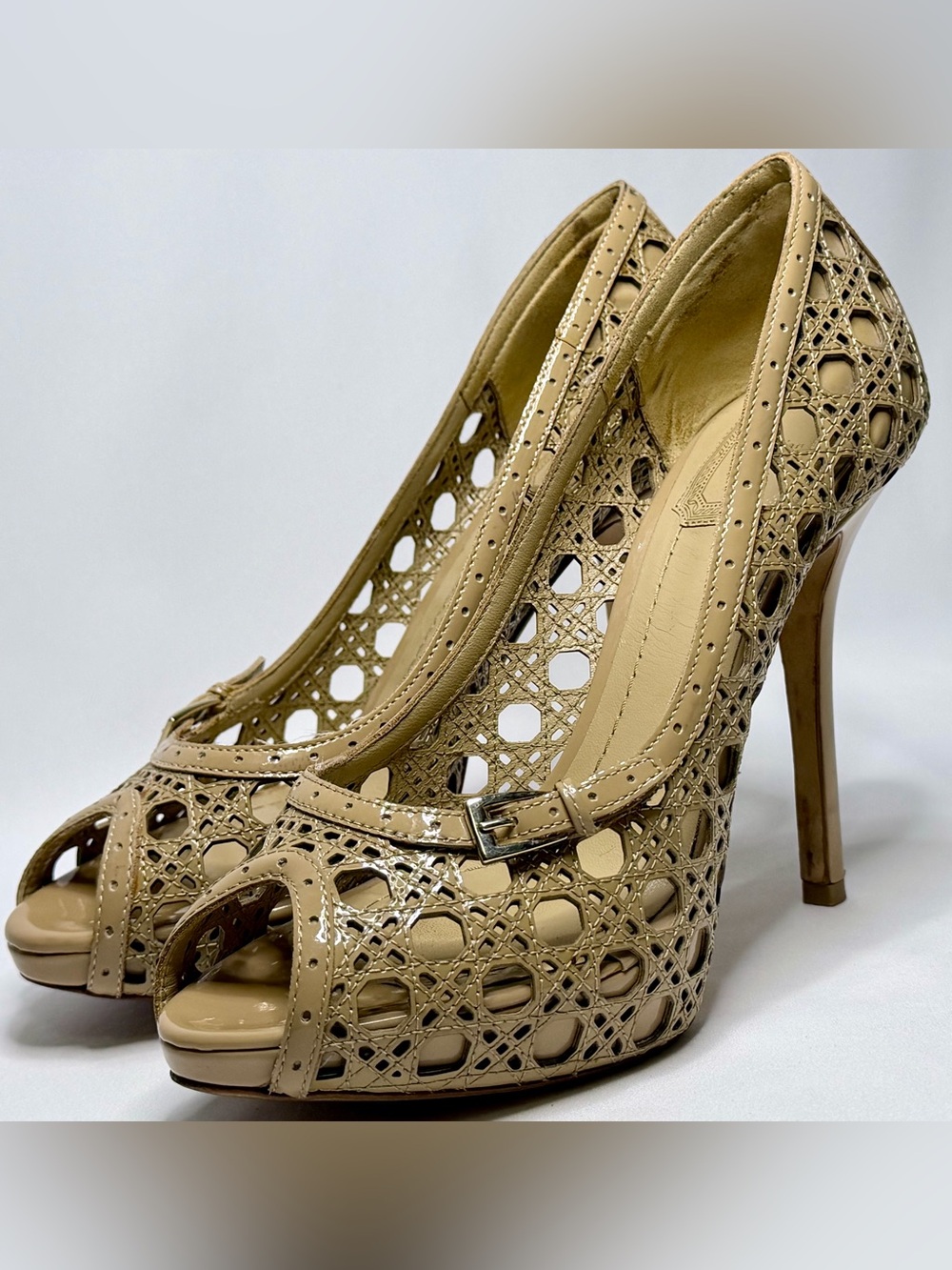 Christian Dior MIss Dior Nude Cannage Platform Peep Toe Stiletto Pump Heels 37.5